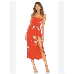 Capulet Red Floral Midi Dress Button Front Slip Dress S Small Summer Resort Euro